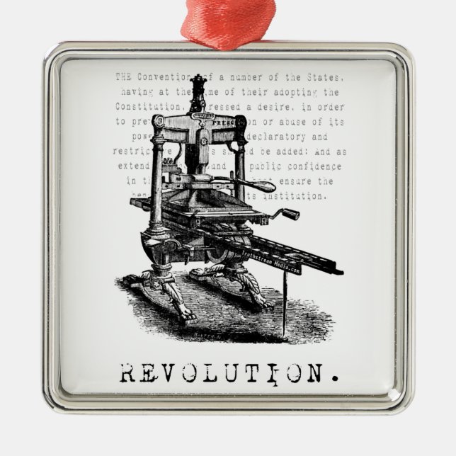 Printing Press = REVOLUTION! Metal Tree Decoration (Front)