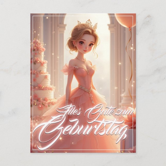 Prinzessin zum Geburtstag im rosa Traumkleid Holiday Postcard (Front)