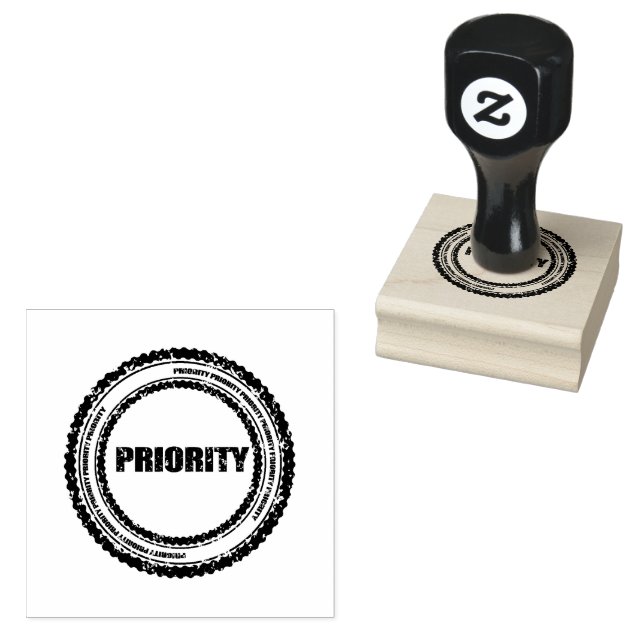 Priority Circle Logo Impressions Jet Black Wooden  Rubber Stamp (Stamped)