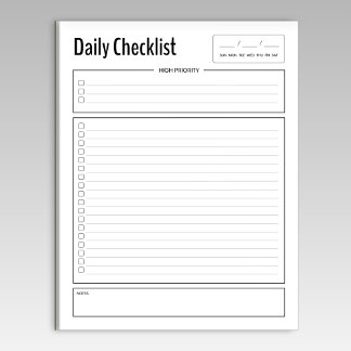 Priority Daily Checklist Notepad