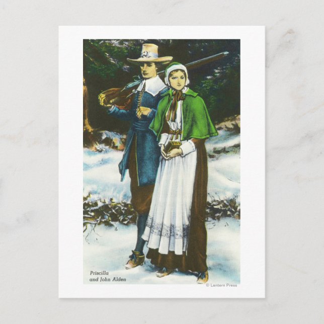 Priscilla and John Alden Scene Postcard (Front)
