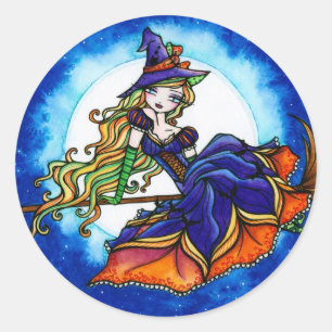 Priscilla Witch Halloween Fantasy Fairy Classic Round Sticker