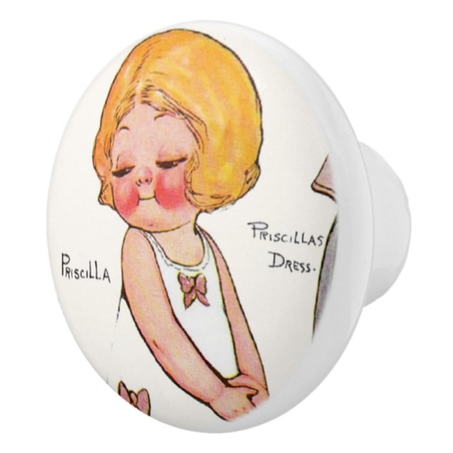 Priscilla's Dolly Dingle Vintage Decopauge  Art Ceramic Knob (Right)