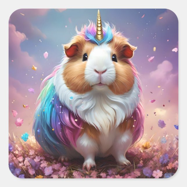 Prism Pigtail: The Radiant Unicorn Guinea Pig, Square Sticker (Front)
