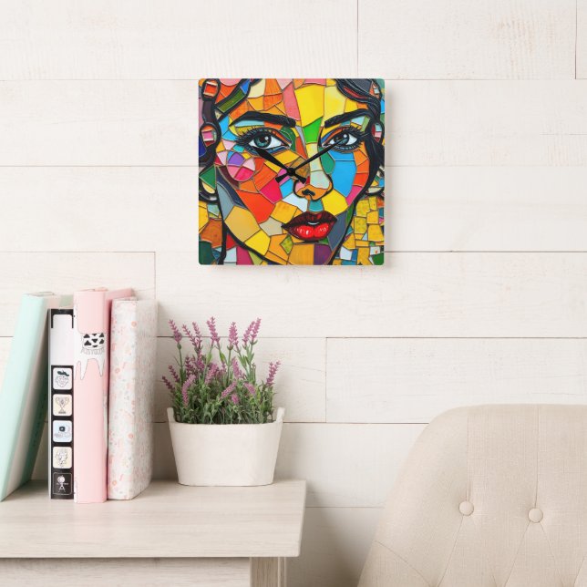 “Prismara” - Fragments of Her Flame Square Wall Clock (Reading Room)