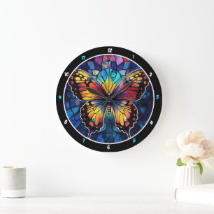 Prismatic Flight" - Stained Glass Butterfly  Large Clock