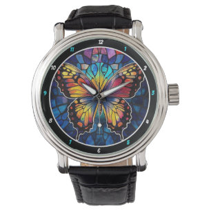 Prismatic Flight" - Stained Glass Butterfly Watch