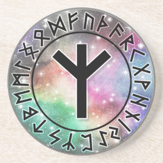 Prismatic Galaxy Rune Circle [15. Algiz] Coaster