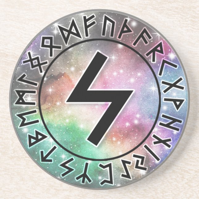 Prismatic Galaxy Rune Circle [16. Sowilo] Coaster (Front)