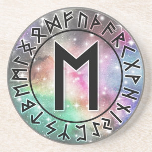 Prismatic Galaxy Rune Circle [19. Ehwaz] Coaster