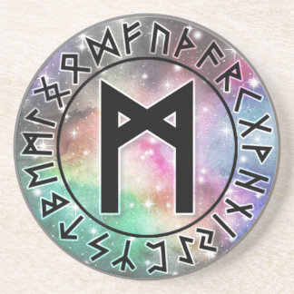Prismatic Galaxy Rune Circle [20. Mannaz] Coaster
