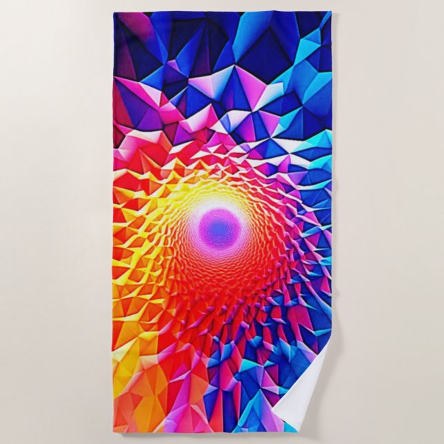 Prismatic Geometric Color Vortex Design Beach Towel (Front)