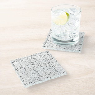 Prismatic Grey White Abstract Acrylic Art Glass Coaster