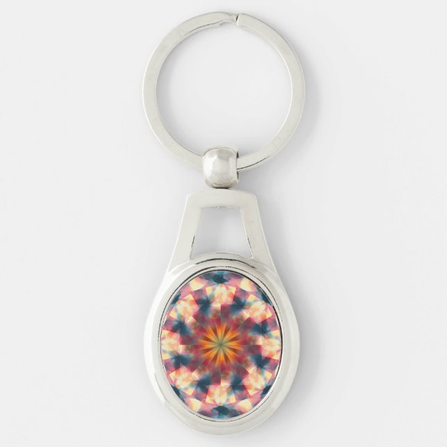 Prismatic Kaleidoscopic Psychedelic Mandala Key Ring (Front)