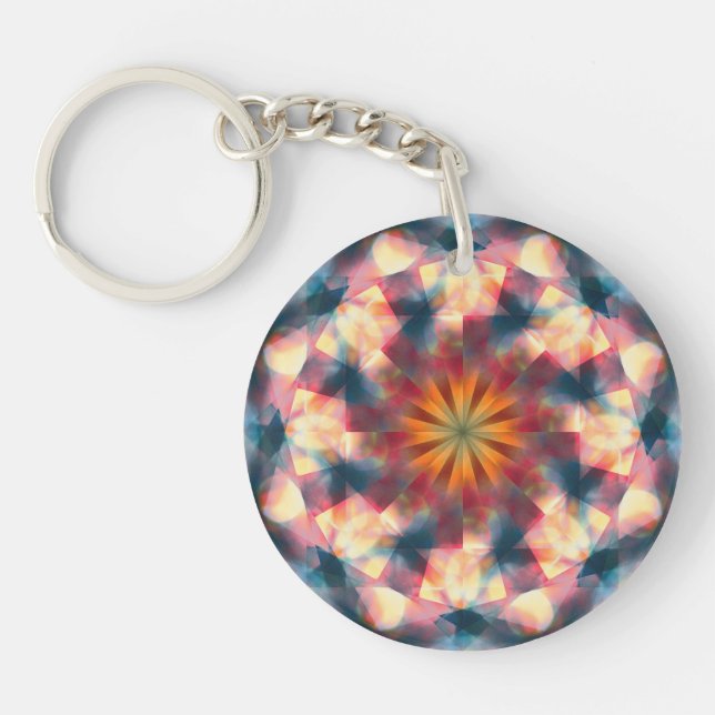 Prismatic Kaleidoscopic Psychedelic Mandala Key Ring (Front)