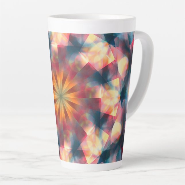 Prismatic Kaleidoscopic Psychedelic Mandala Latte Mug (Right Angle)