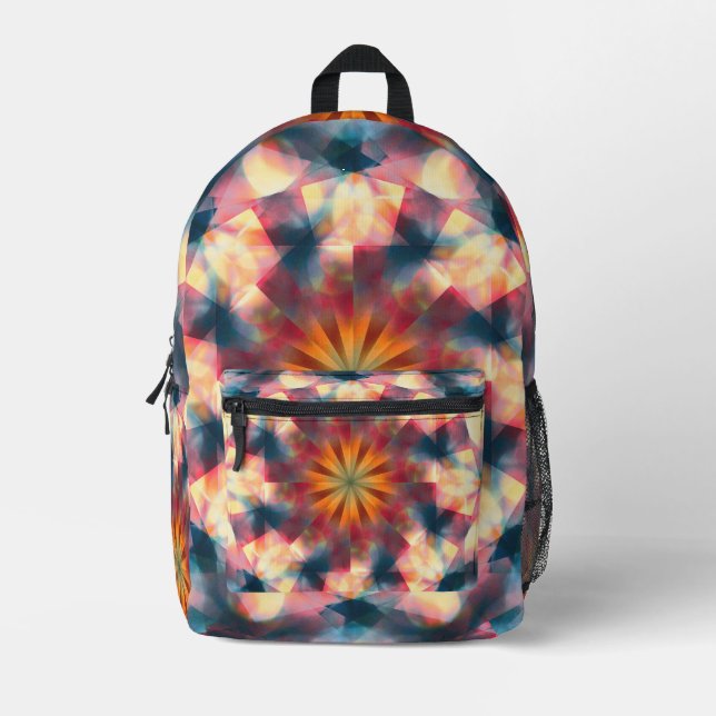Prismatic Kaleidoscopic Psychedelic Mandala Printed Backpack (Front)