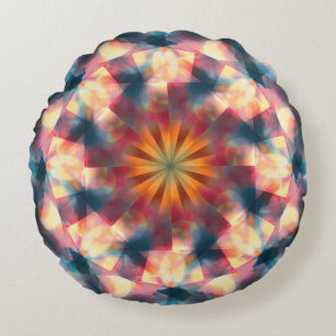 Prismatic Kaleidoscopic Psychedelic Mandala Round Cushion