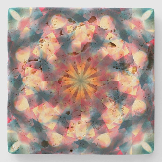 Prismatic Kaleidoscopic Psychedelic Mandala Stone Coaster (Front)