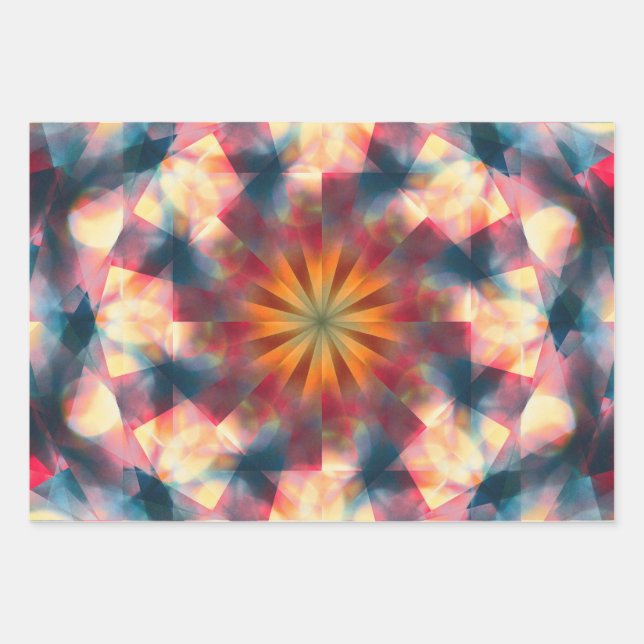 Prismatic Kaleidoscopic Psychedelic Mandala Wrapping Paper Sheet (Front)