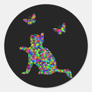 Prismatic Kitten Playing with Butterflies Classic Round Sticker