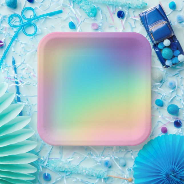 Prismatic Pastel Rainbow Gradient Paper Plates (Party)