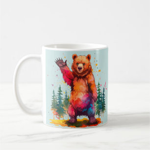 "Prismatic Paws: A Vibrant Forest Greeting Coffee Mug