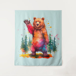 "Prismatic Paws: A Vibrant Forest Greeting Tapestry