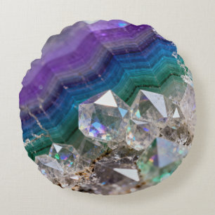 Prismatic Quartz Fusion Vibrant Crystal Design Round Cushion