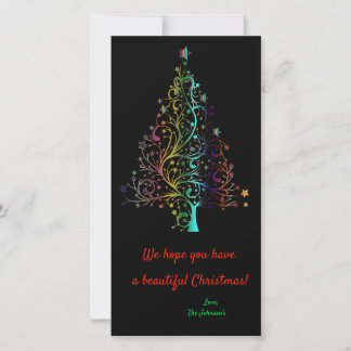 Prismatic Rainbow Christmas tree Holiday Card