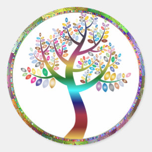 Prismatic Rainbow-Coloured Tree Boho Decorative Classic Round Sticker