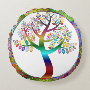 Prismatic Rainbow Tree Decorative Personalised Round Cushion
