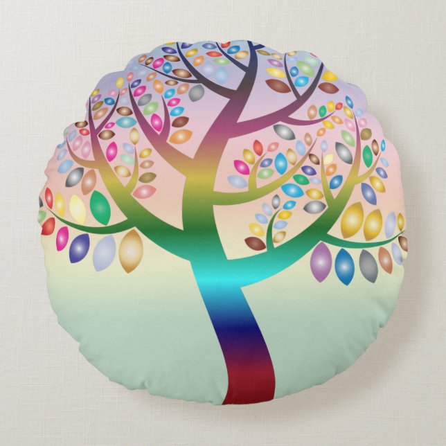 Prismatic Rainbow Tree Decorative Personalised Round Cushion (Front)