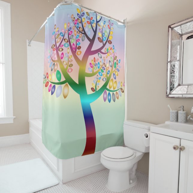 Prismatic Rainbow Tree Decorative Personalised Shower Curtain (In Situ)
