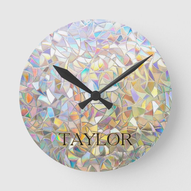 Prismatic Stained Glass Effect - Rainbow Prismatic Round Clock (Front)