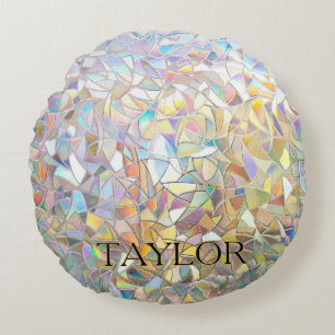 Prismatic Stained Glass Effect - Rainbow Prismatic Round Cushion