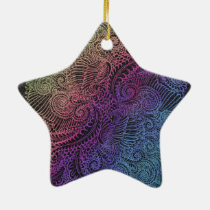 Prismatic Swirl Rainbow Fractal Feather Art Ceramic Tree Decoration