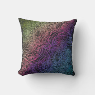 Prismatic Swirl Rainbow Fractal Feather Art Cushion