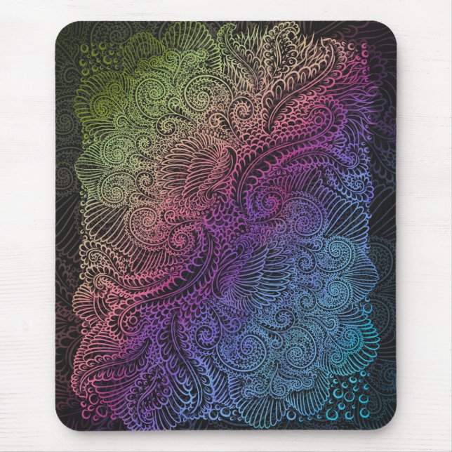 Prismatic Swirl | Rainbow Fractal Feather Art Mouse Mat (Front)