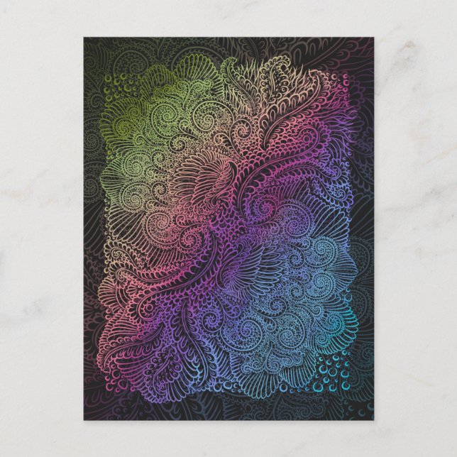 Prismatic Swirl | Rainbow Fractal Feather Art Postcard (Front)