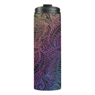 Prismatic Swirl Rainbow Fractal Feather Art Thermal Tumbler