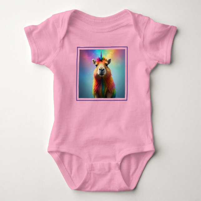 Prismhorn: The Rainbow Capybaraicorn Baby Bodysuit (Front)