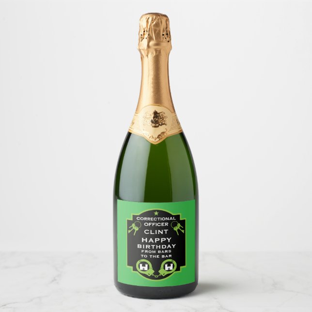 Prison Correctional Officer Birthday Sparkling Wine Label (Front)