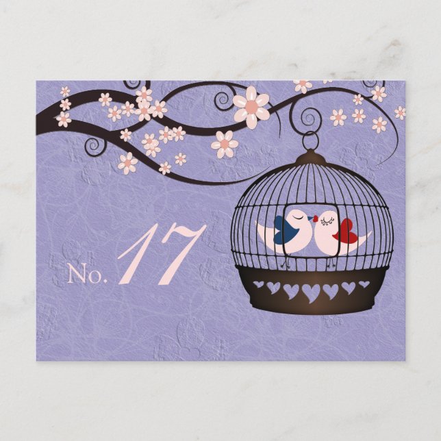 Prisoners of Love Mauve Wedding Table Number Card (Front)