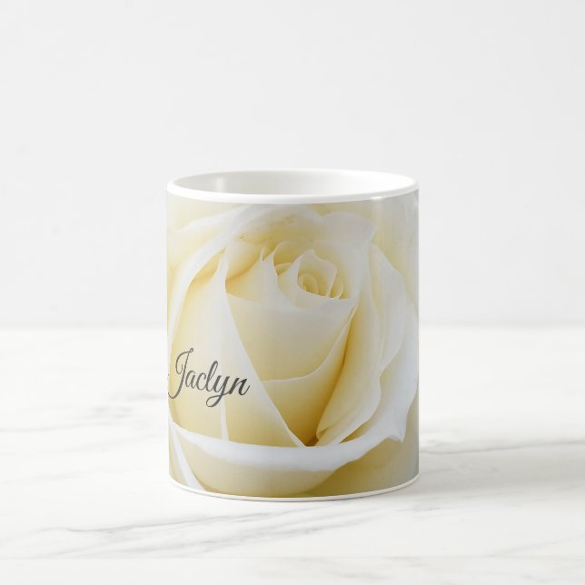 Pristine White Rose Close-Up Photo Coffee Mug (Center)