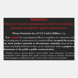 Privacy Protection Act sticker, black rectangle Rectangular Sticker