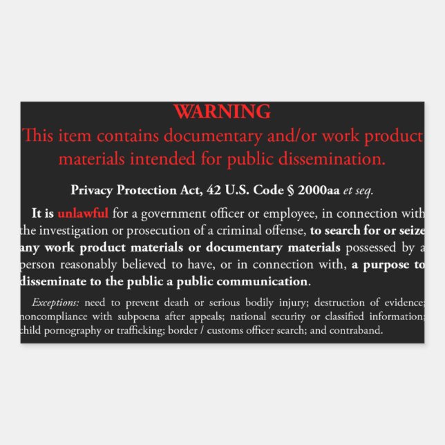 Privacy Protection Act sticker, black rectangle Rectangular Sticker (Front)