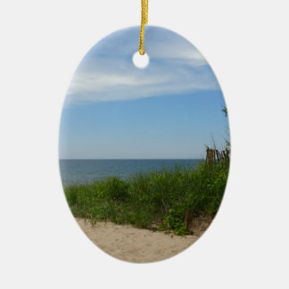 Private Beach on Lake Michigan Ceramic Tree Decoration