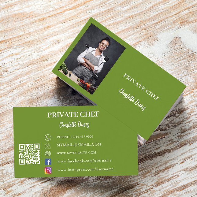 Private chef basil green photo catering QR code Business Card (Creator Uploaded)