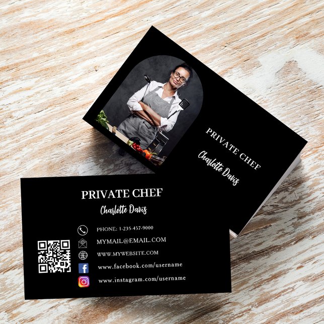 Private chef black white photo arch QR code Business Card (Creator Uploaded)